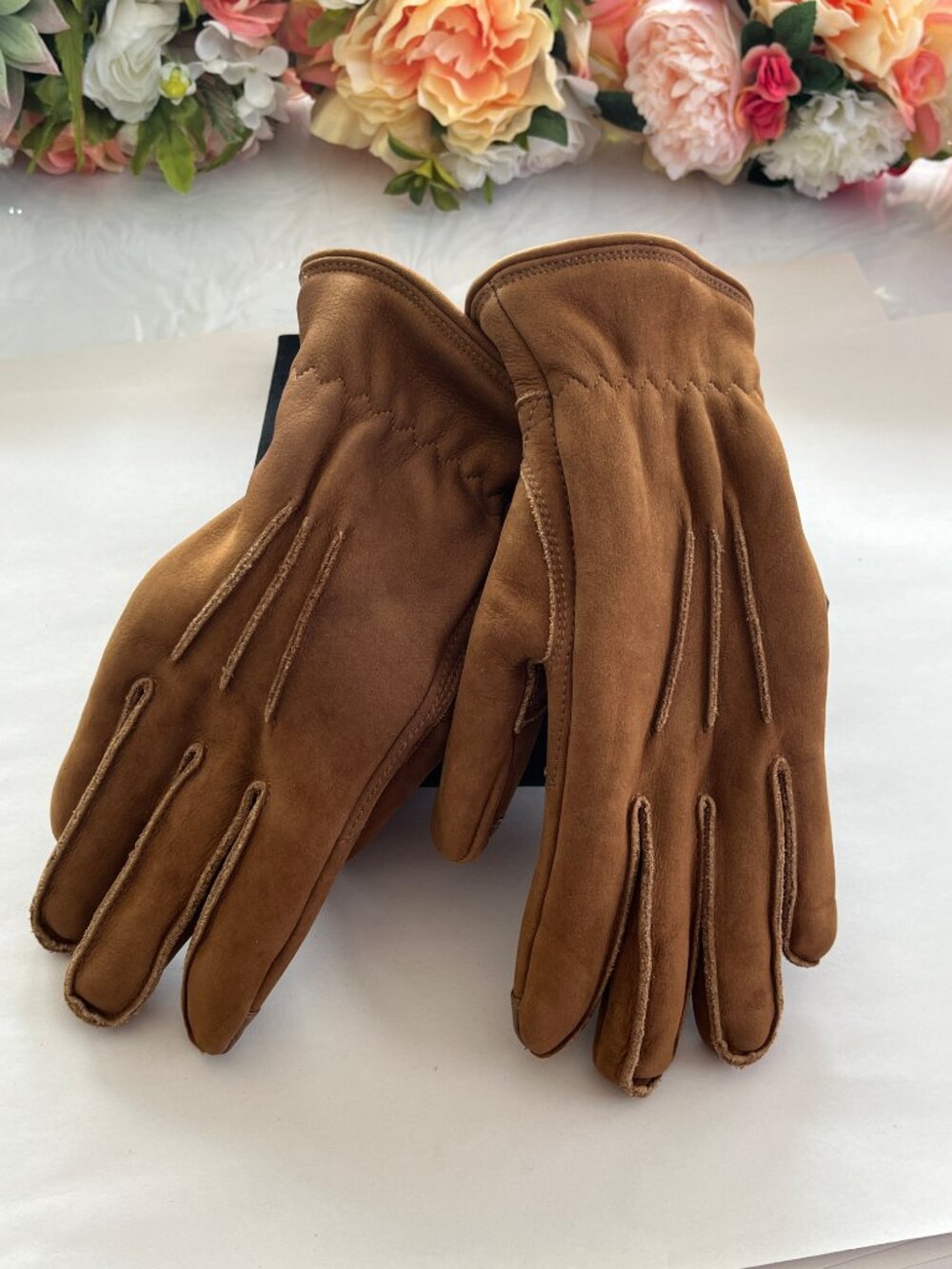 UGG Leather Touchscreen Gloves XL Chestnut Shearling Lined NWT